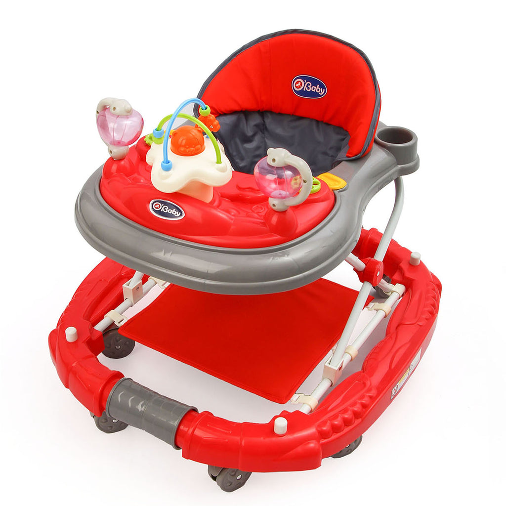 O'Baby 2-in-1 Red Baby Walker & Rocker with Toys - Snug N Play