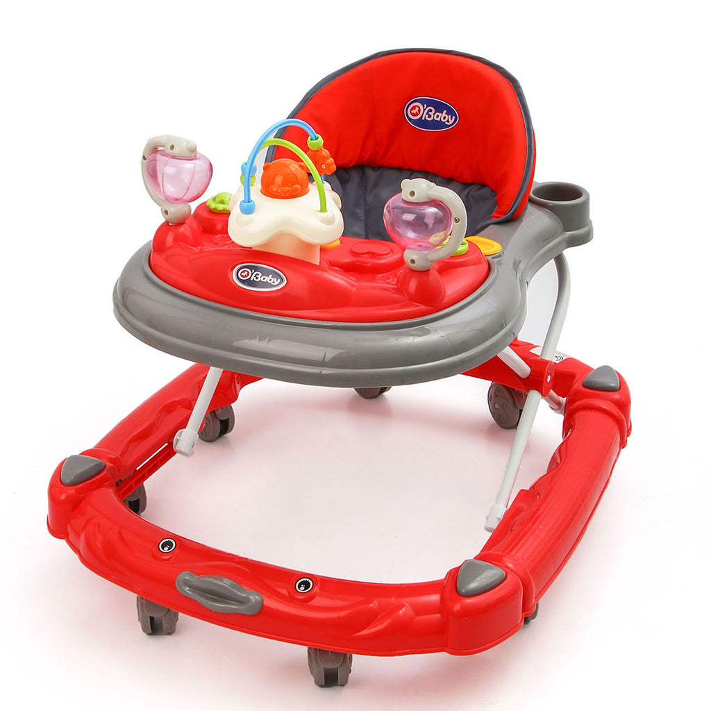 O'Baby 2-in-1 Baby Walker in Red with Toys, Music , 8 Wheels - Snug N Play