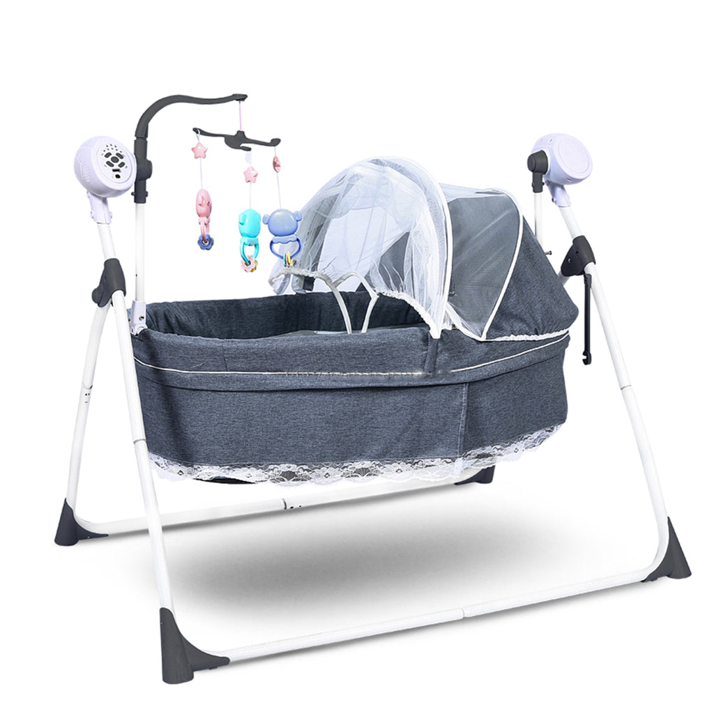 2-in-1 Foldable Grey Baby Cradle Bed & Cot Swing with Mosquito Net - Snug N Play