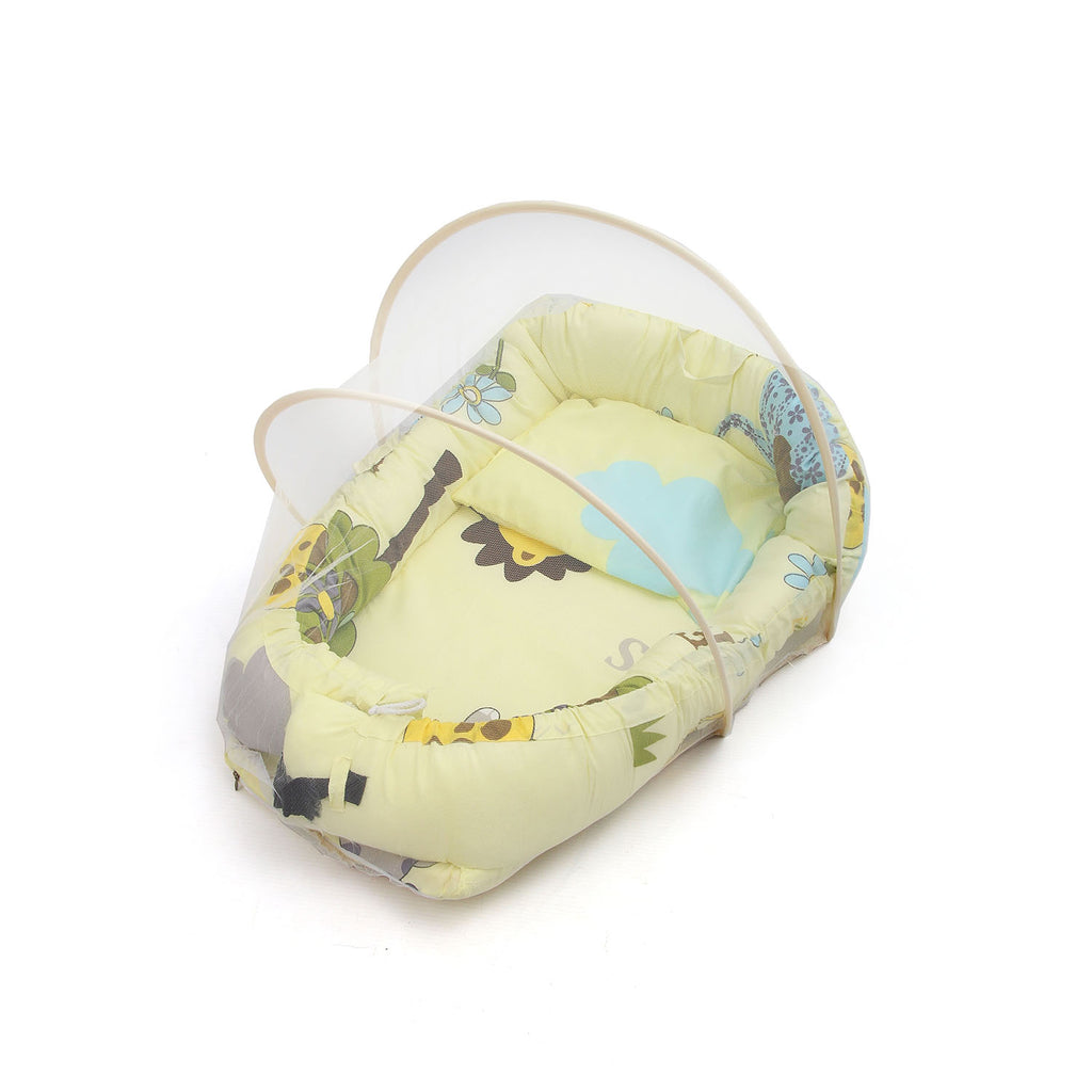 Portable Beige Baby Nest With Mosquito Net | Breathable Cotton Baby Lounger -  Snug N Play