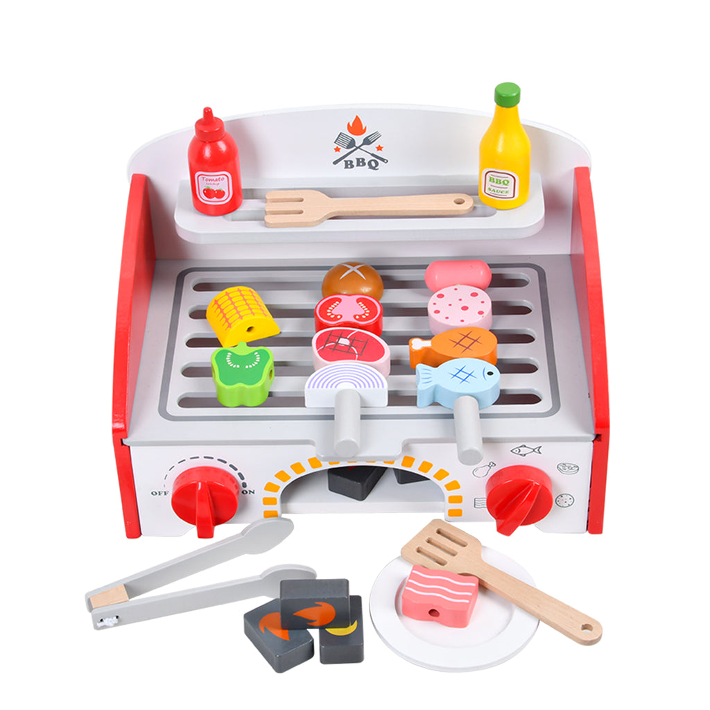 Wooden Kitchen Barbecue Grill Set Toy with Accessories - Snug N Play