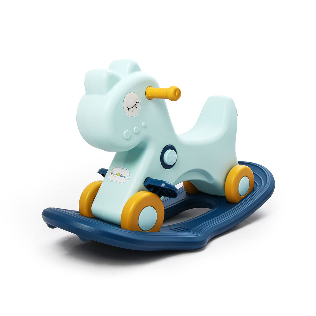 3-in-1 Kids Blue Rocking Horse & Ride On Push Car with Balance Board