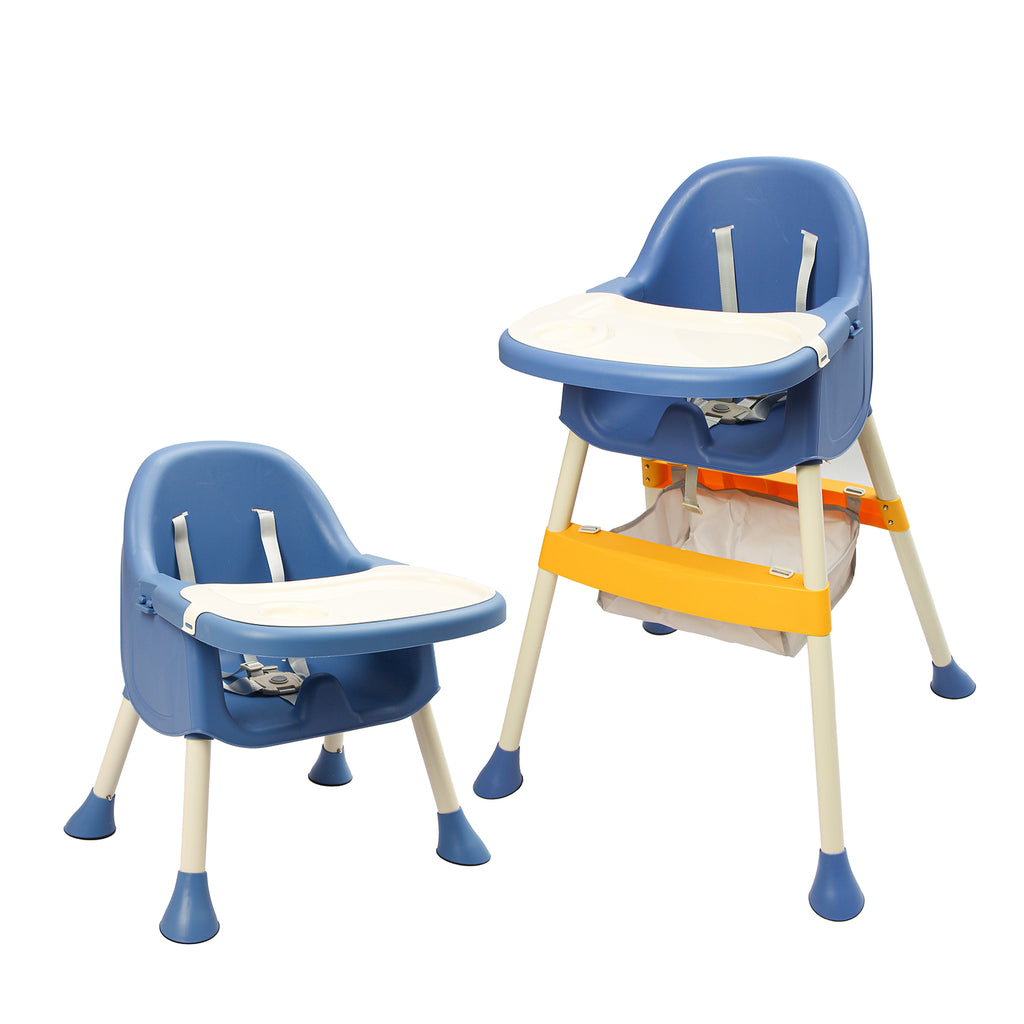 2-in-1 Convertible Blue Baby High Chair | Toddler Chair | Removable Tray | Adjustable Legs | Storage Basket - Snug N Play 