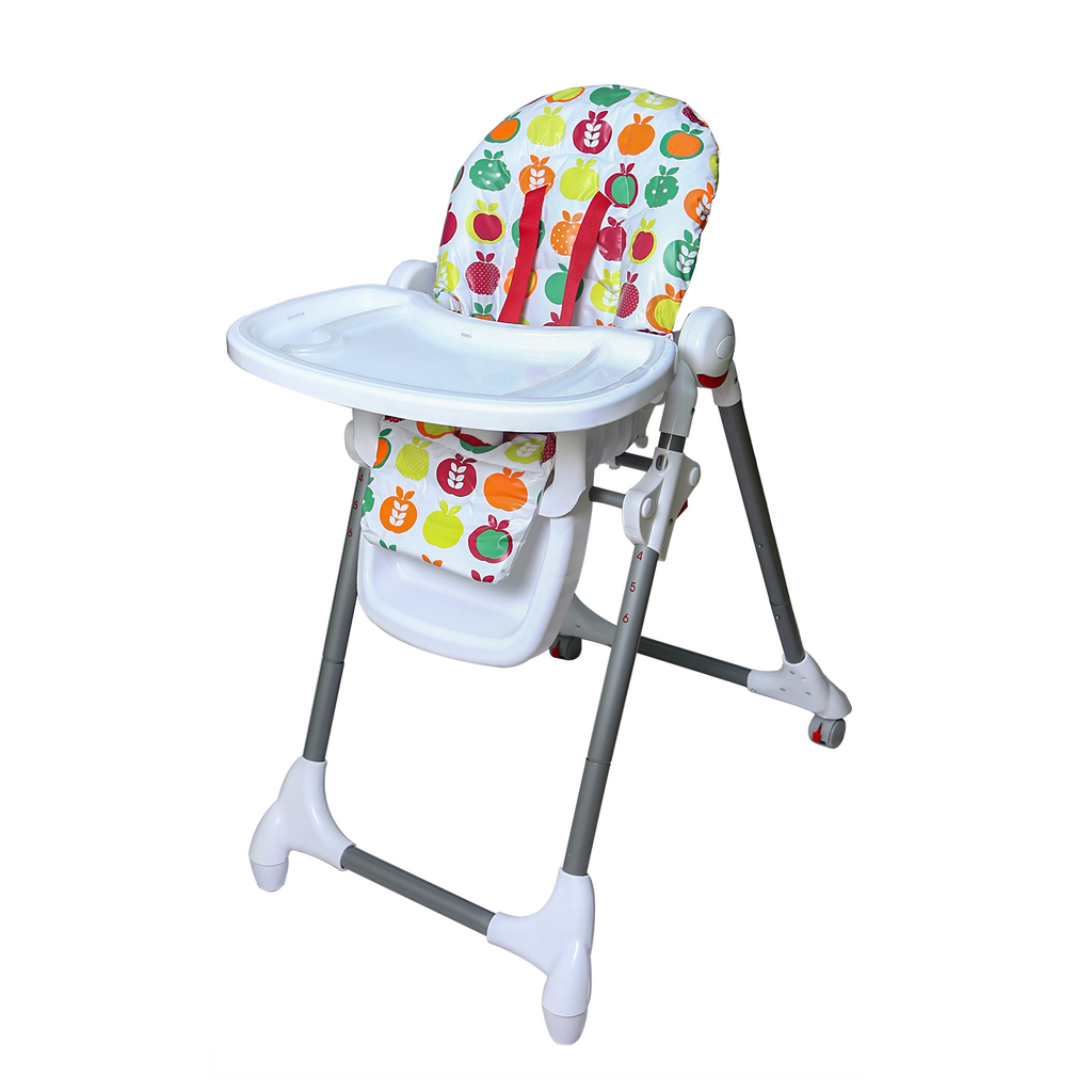 Foldable Baby High Chair | Fruit Pattern | Adjustable Height, Recline & Tray - Snug N Play