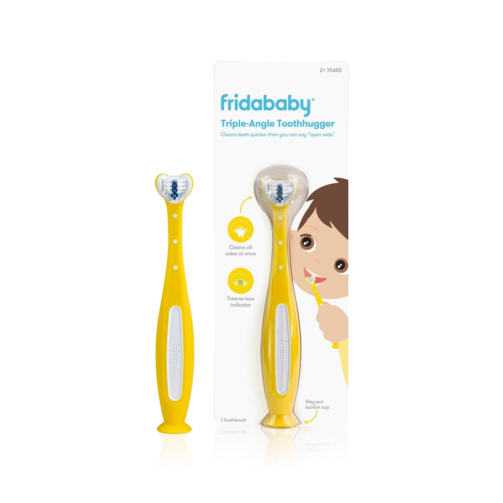 FridaBaby SmileFrida The ToothHugger, The 3-Sided Toddler Tooth Hugging Toothbrush, Yellow - Snug N' Play