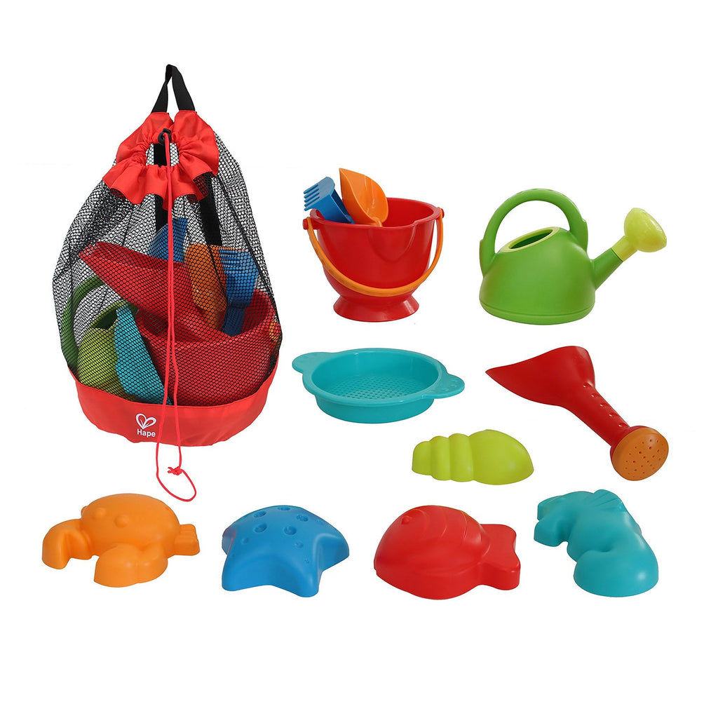Hape Beach Toy Essential Set | Sand Toy Pack | Mesh Bag Included - Snug N Play