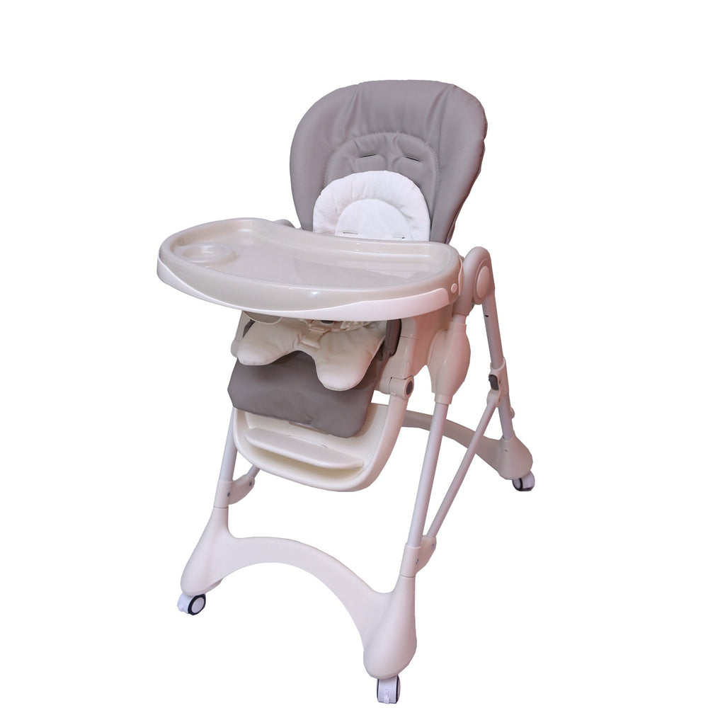 Hello Baby E-102S High Chair | Grey | Leather Cover | Adjustable Height, Recline & Tray - Snug N Play