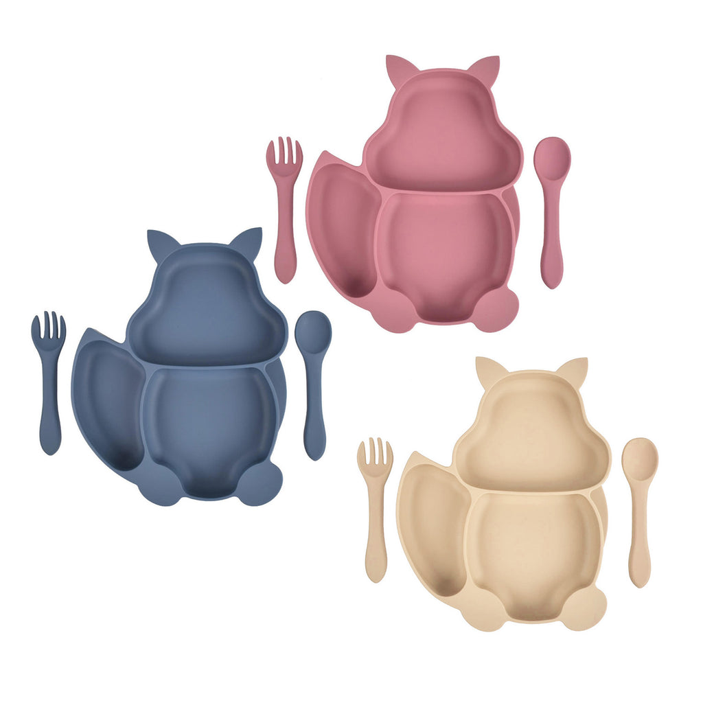 Mumlove Silicone Suction Plate with Spoon & Fork, Squirrel