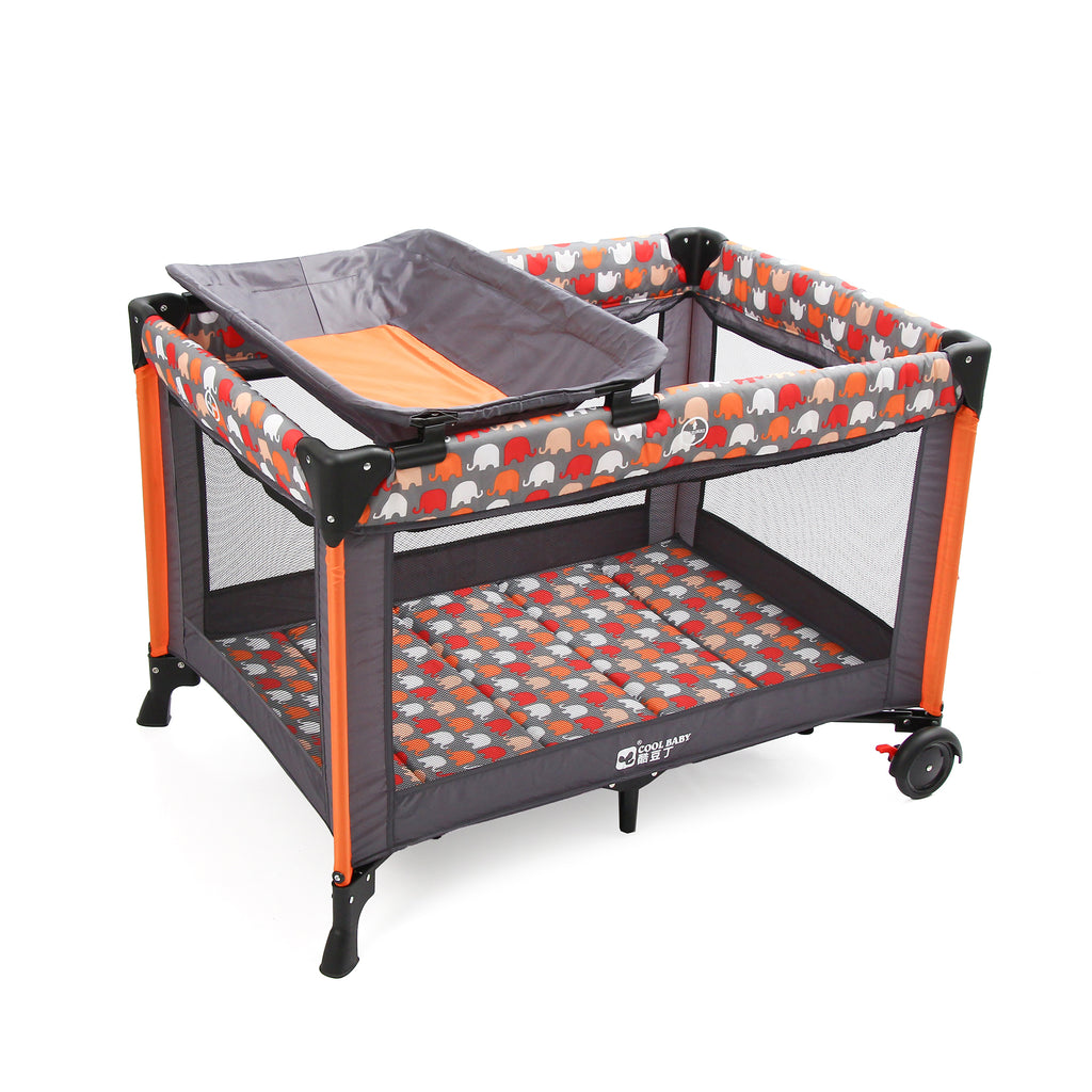 Cool Baby Playpen with Changing Table, Mattress & Carry Bag, Orange - Snug N Play