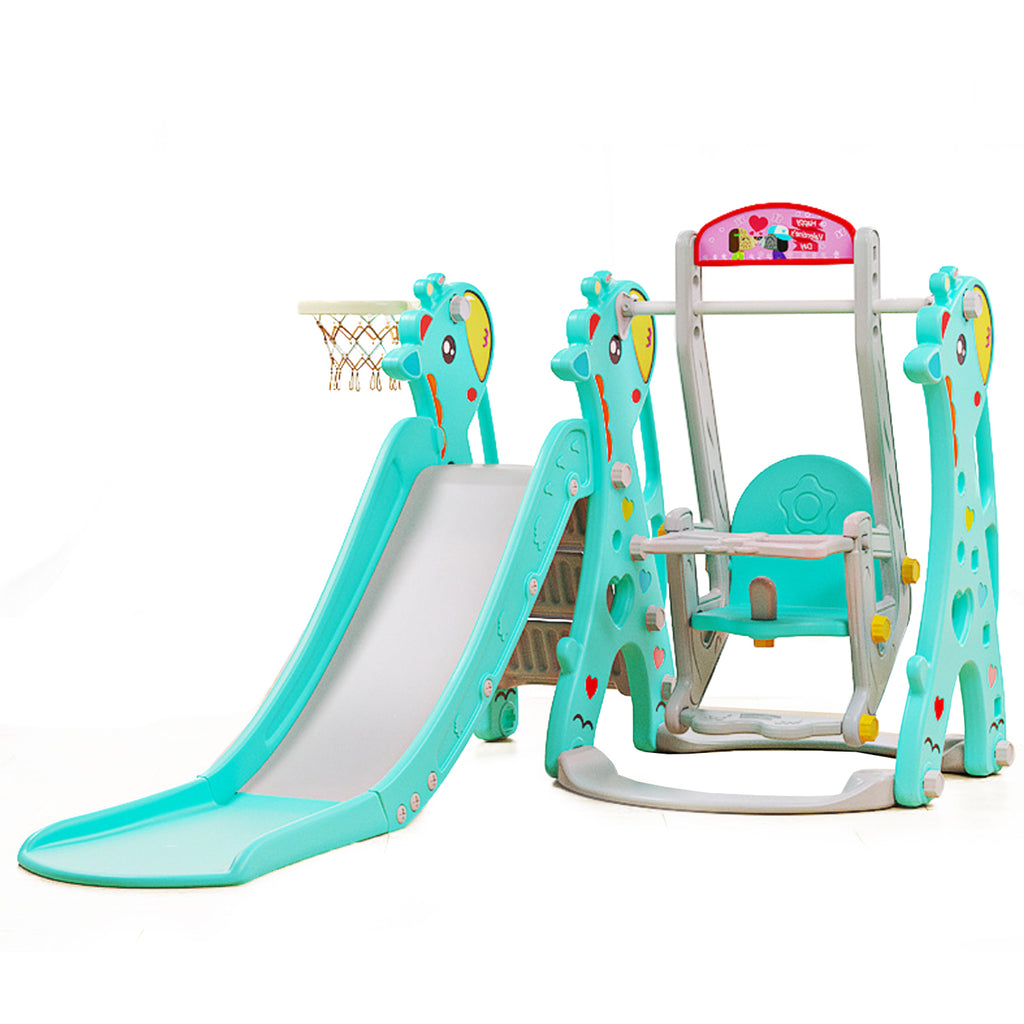 Giraffe 3 in 1 Kids Slide and Swing Set with Basketball Hoop - Snug N Play