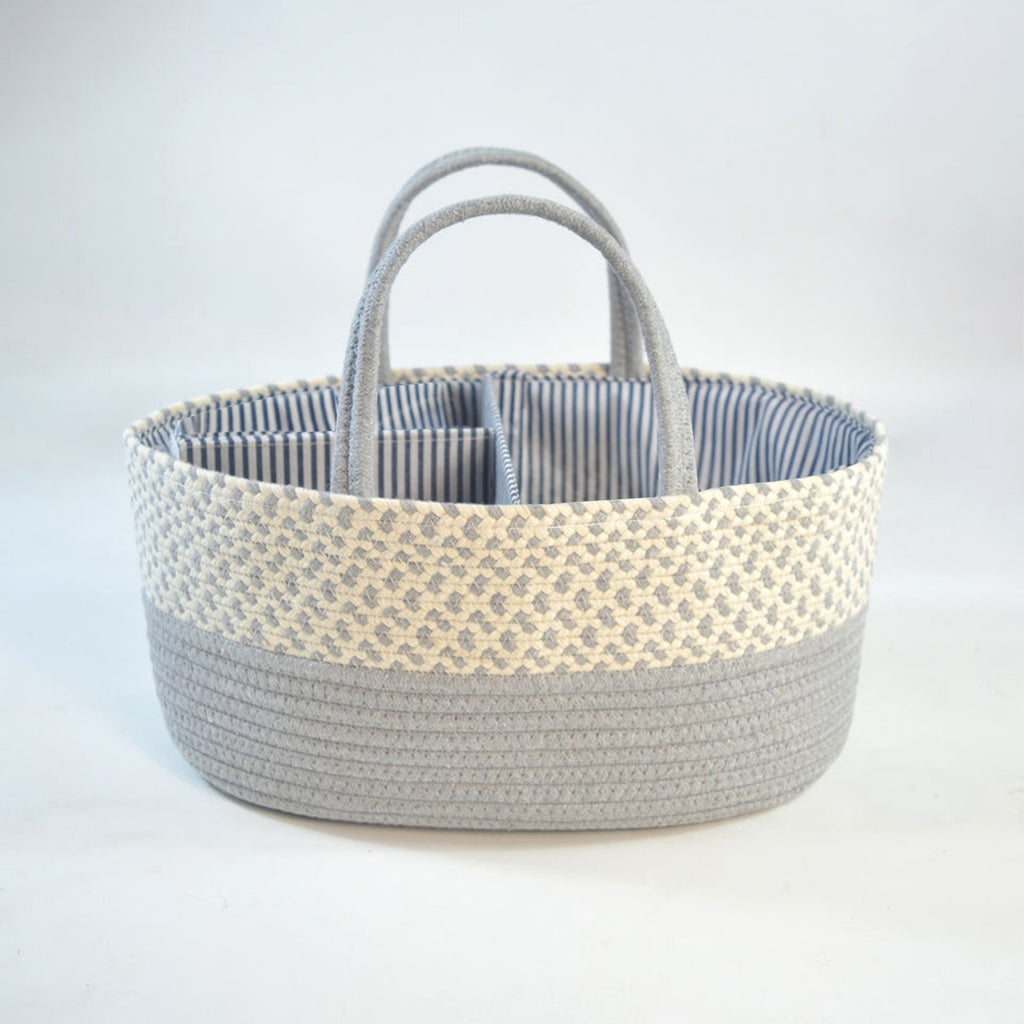 Diaper Caddy | Rope Portable Diaper Organizer Bag | Multi-Grey | Large