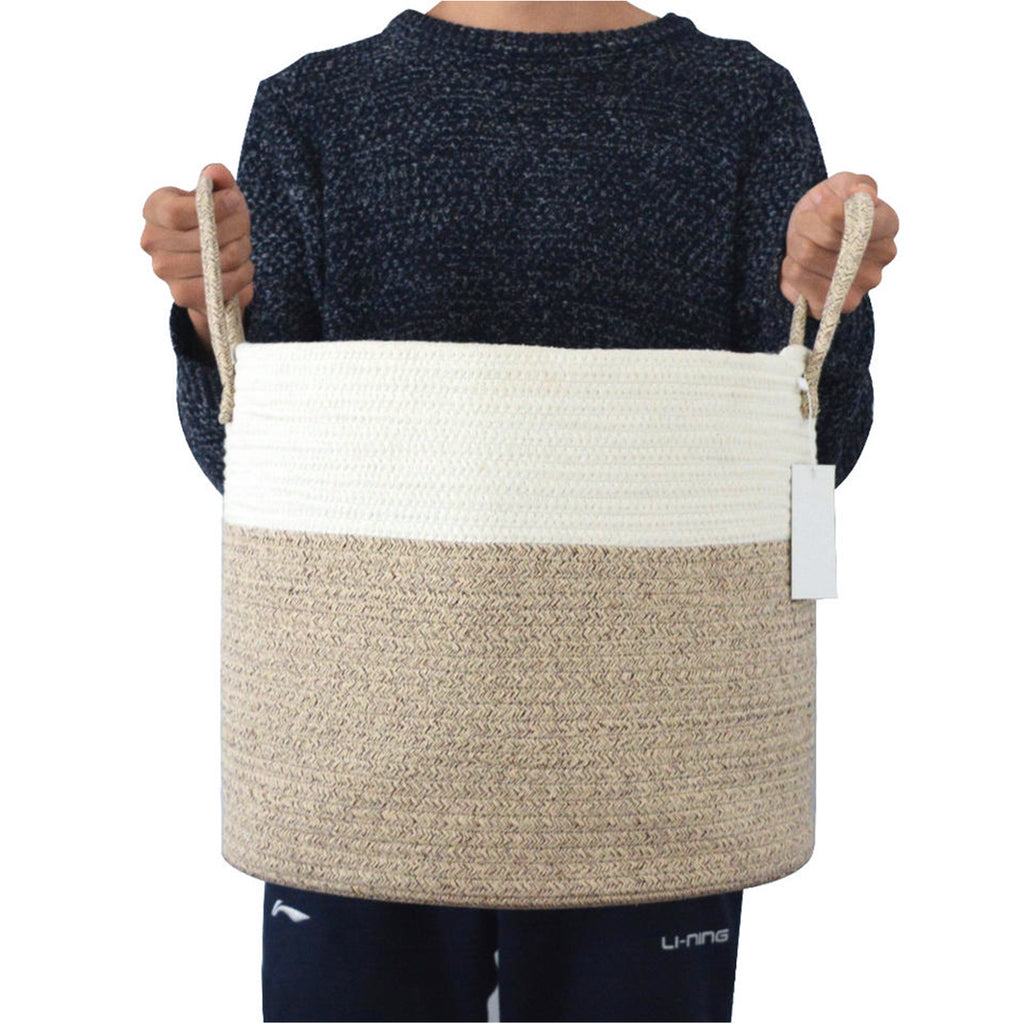 Cotton Rope Basket with Handles | Beige/White | Toy, Laundry & Storage Basket - Snug N Play