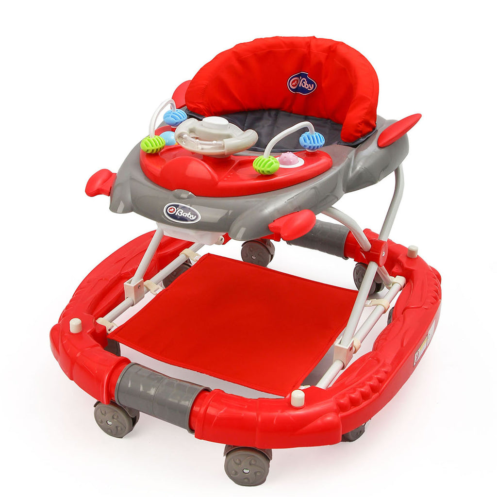 2-in-1 Baby Walker and Rocker with Music and Toys - Red