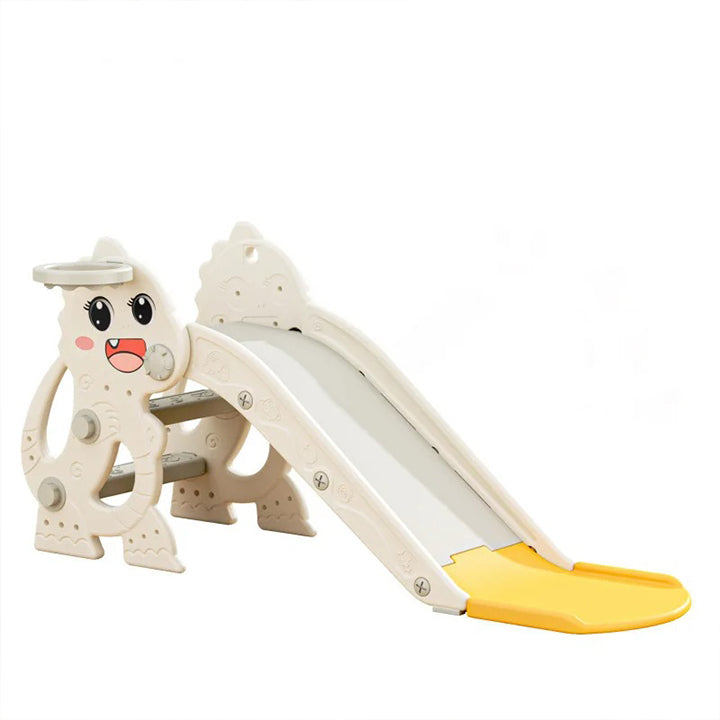 2-in-1 Dinosaur Kids Slide | Basketball Hoop | Foldable | White - Snug N Play