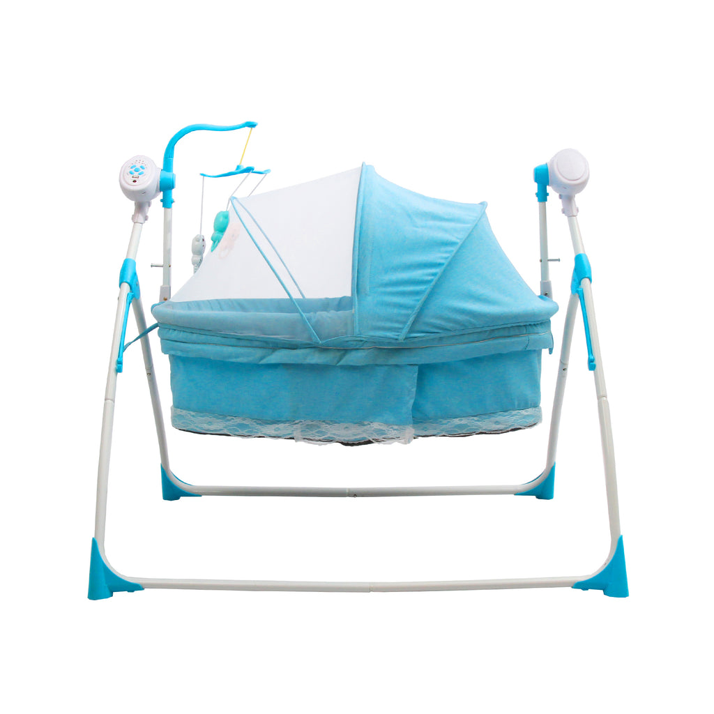 2-in-1 Foldable Baby Cradle Bed & Cot Swing with Mosquito Net - Blue