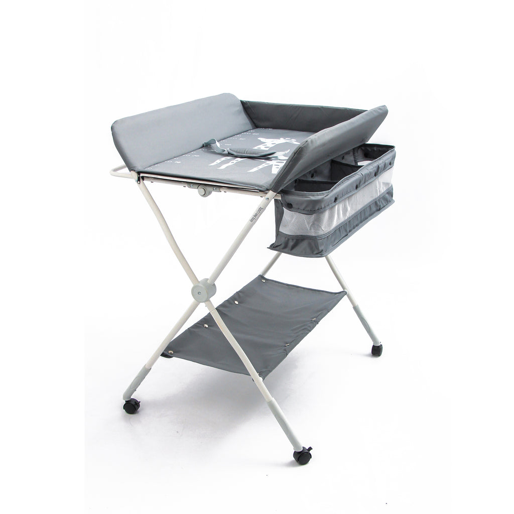 Baby Portable Folding Diaper Changing Station | Storage Basket | Adjustable Height | Wheels