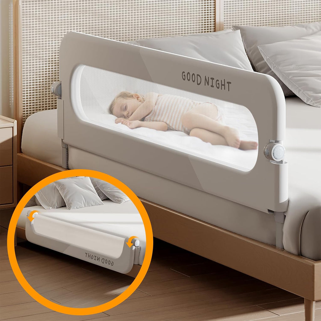 Foldable Bed Rails for Toddlers | Baby Bed Safety Fence | White/Grey