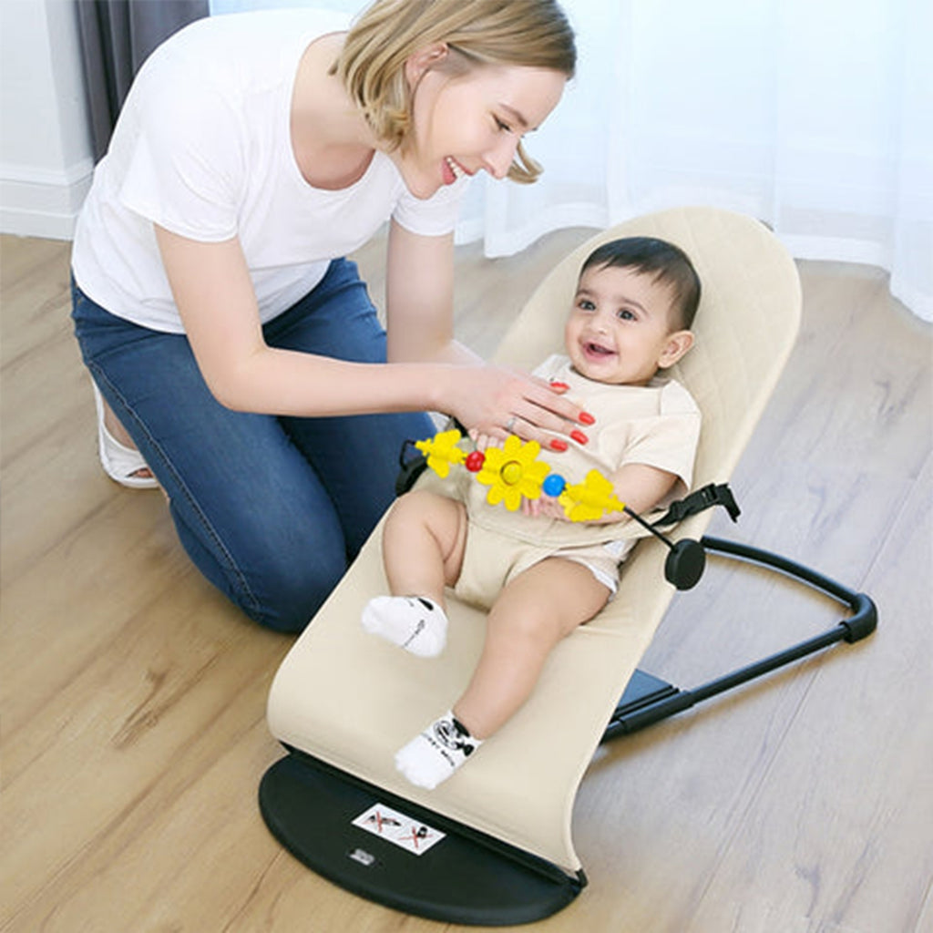 Foldable Baby Balance Bouncer | Newborn Rocking Chair With Toys | 0-2 Yr | Beige - Snug N Play