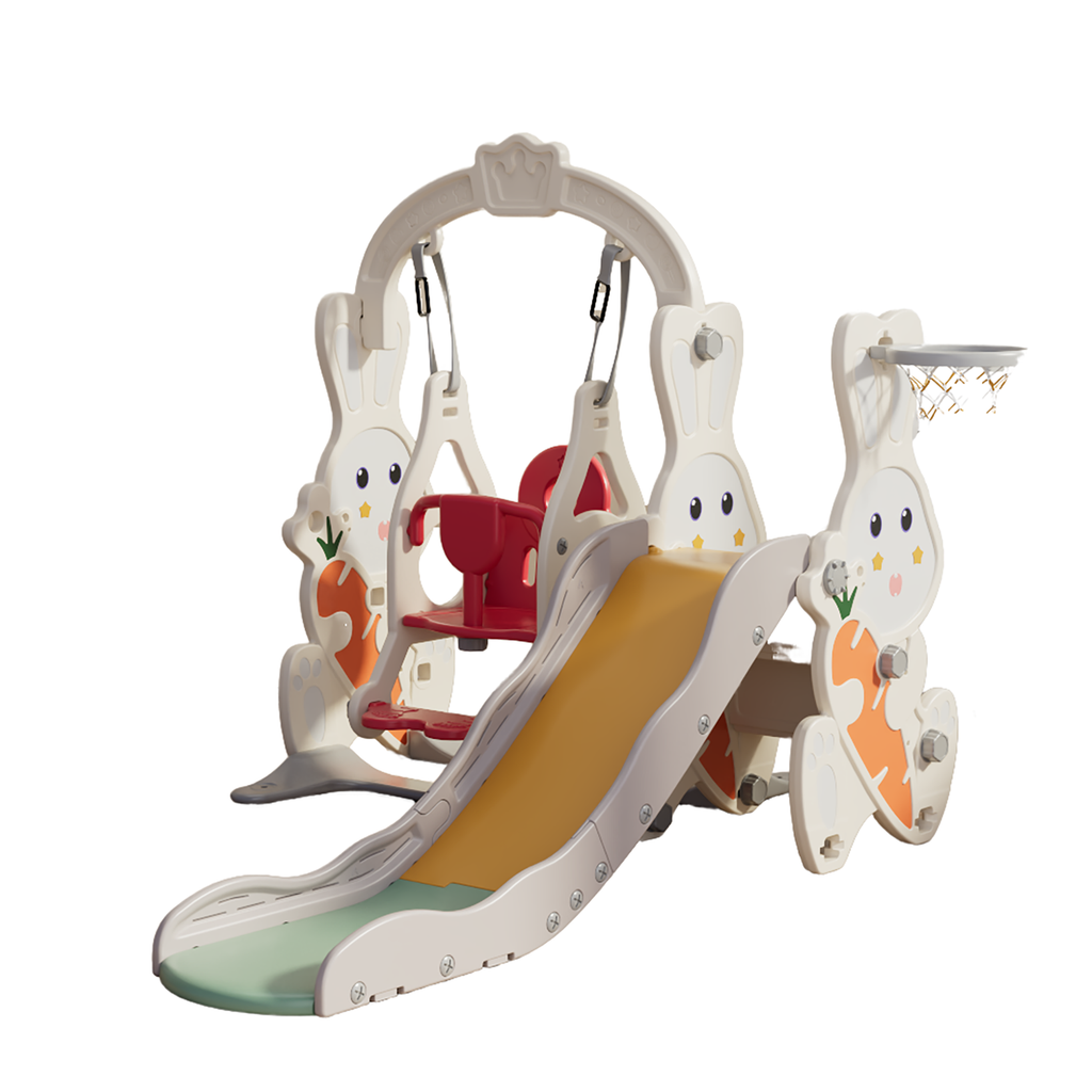 Bunny 4-in-1 Kids Slide & Swing Set | Basketball Hoop | White Online in ...