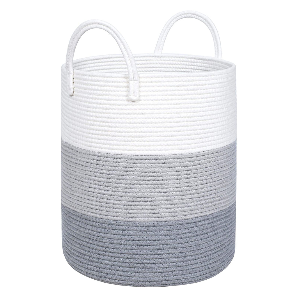 Cotton Rope Basket with Handles | 40 x 45cm | 3-Tone Grey | Toy, Laundry & Storage Basket - Snug N Play