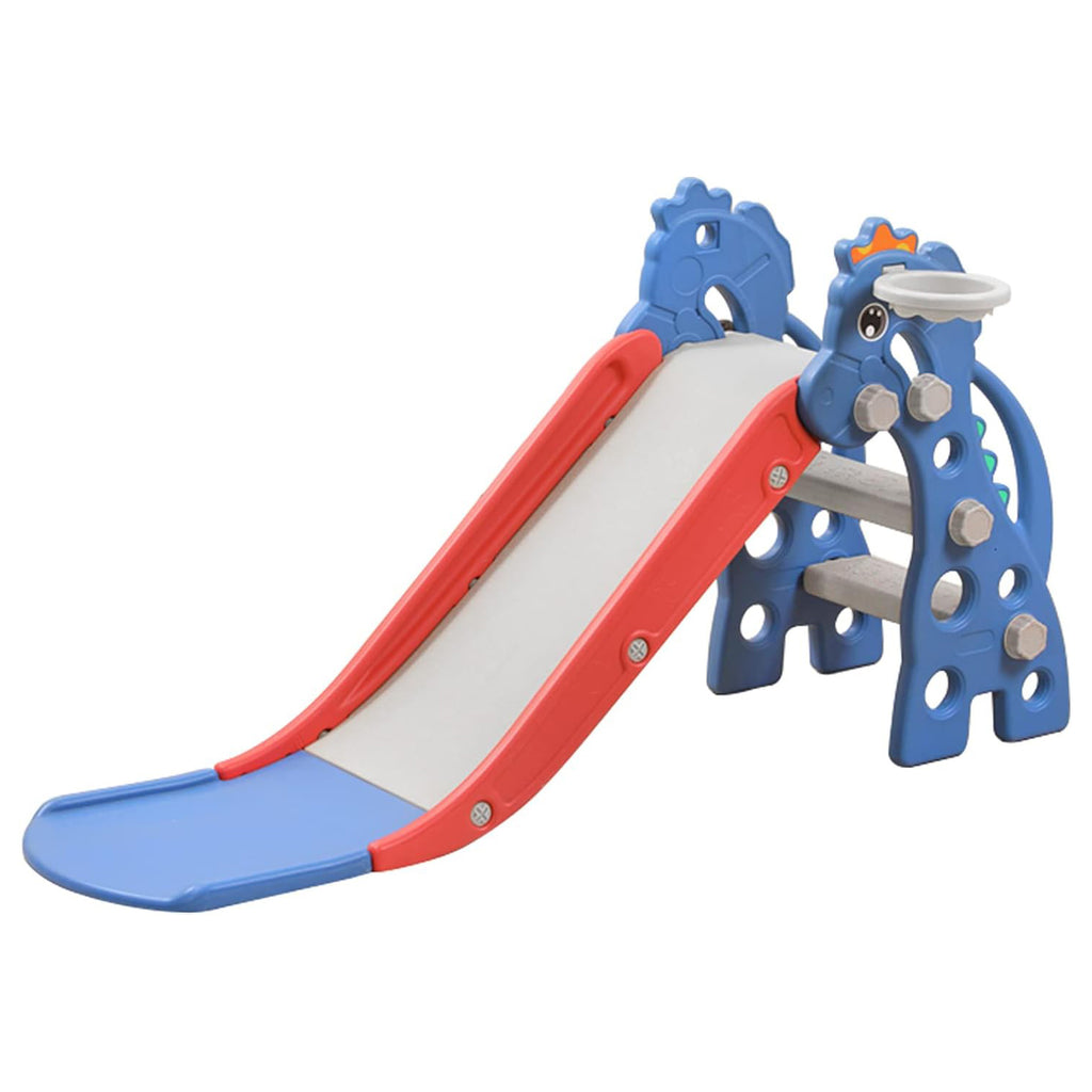 Dinosaur 2-in-1 Kids Slide with Basketball Hoop - Blue - Snug N Play