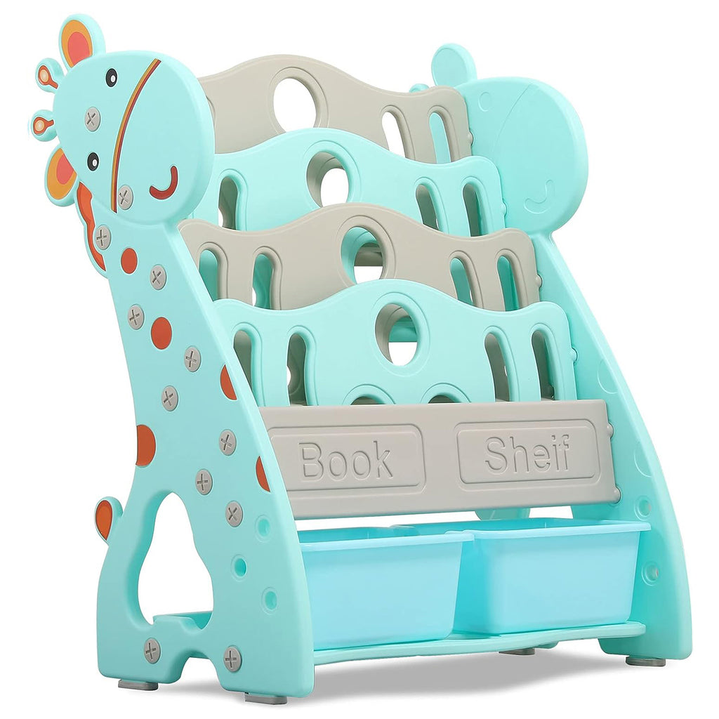 Giraffe Book Rack | Book Shelf for Kids | 4 Levels with Bins - Snug N Play