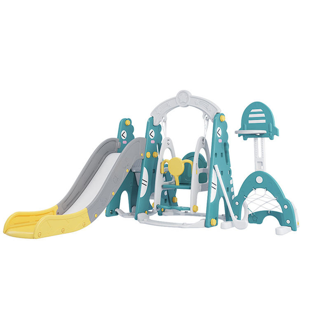 Dinosaur 5-in-1 Kids Slide & Swing Set | Basketball Hoop | Golf | Football