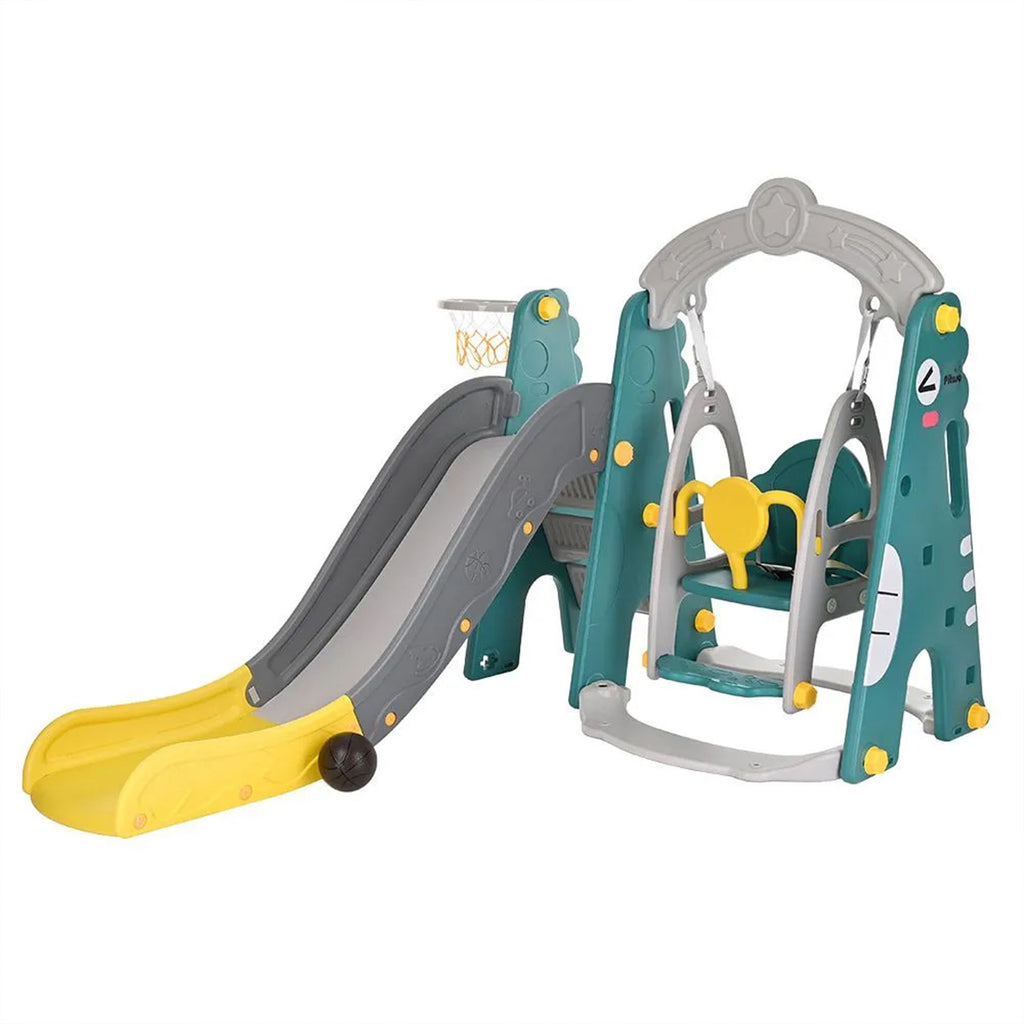 Dinosaur 3-in-1 Kids Slide & Swing Set with Basketball Hoop - Slide for Kids