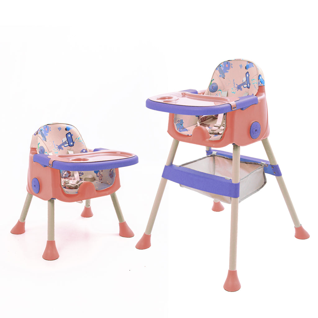 2-in-1 Convertible Baby High Chair | Toddler Chair | Removable Tray | Adjustable Legs | Storage Basket | Pink