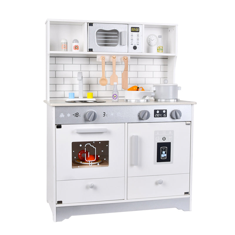 Pretend Wooden Play Kitchen with Toy Food & Cookware Accessories, White