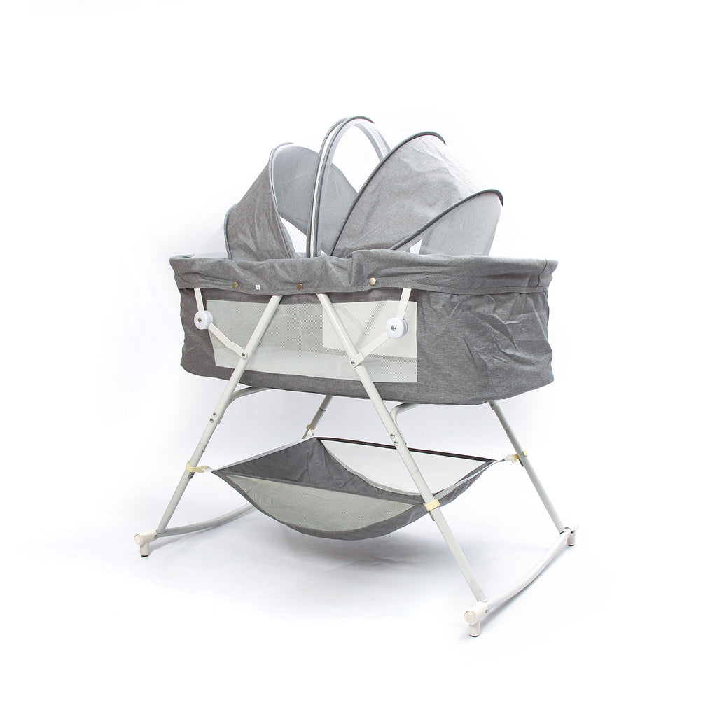 Baby Bedside Sleeper Bassinet | Baby Crib Bed with Mattress & Breathable Net | 2-in-1 Baby Cradle & Rocker | Grey