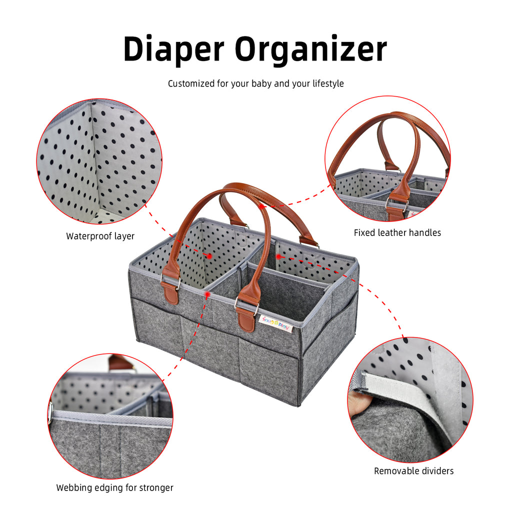 Diaper Caddy Organizer Baby Nursery Storage Basket with Zipper Lid and  Leather Handle Baby Changing Bag