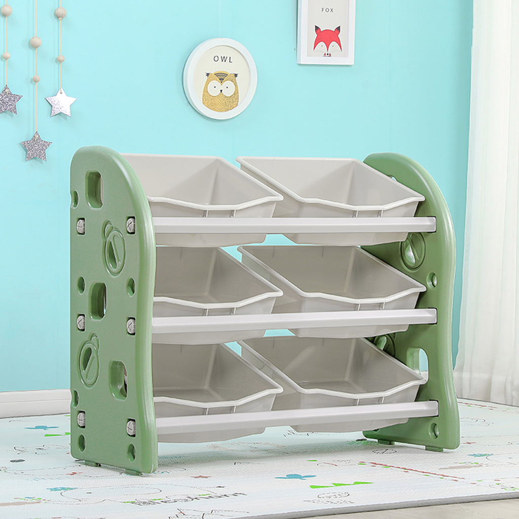 Turtle Green Kids Toys Storage Rack with 6 Bins - Snug N Play