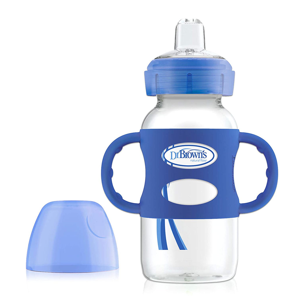 Dr. Brown’s Milestones Wide-Neck Sippy Bottle with 100% Silicone Handles | 9oz/270mL | Blue | 6m+
