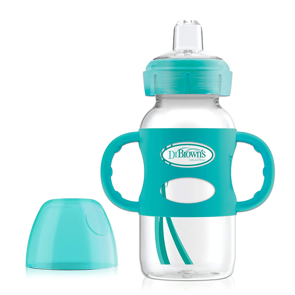 Dr. Brown’s Milestones Wide-Neck Sippy Bottle with 100% Silicone Handles | 9oz/270ml | Turquoise | 6m+