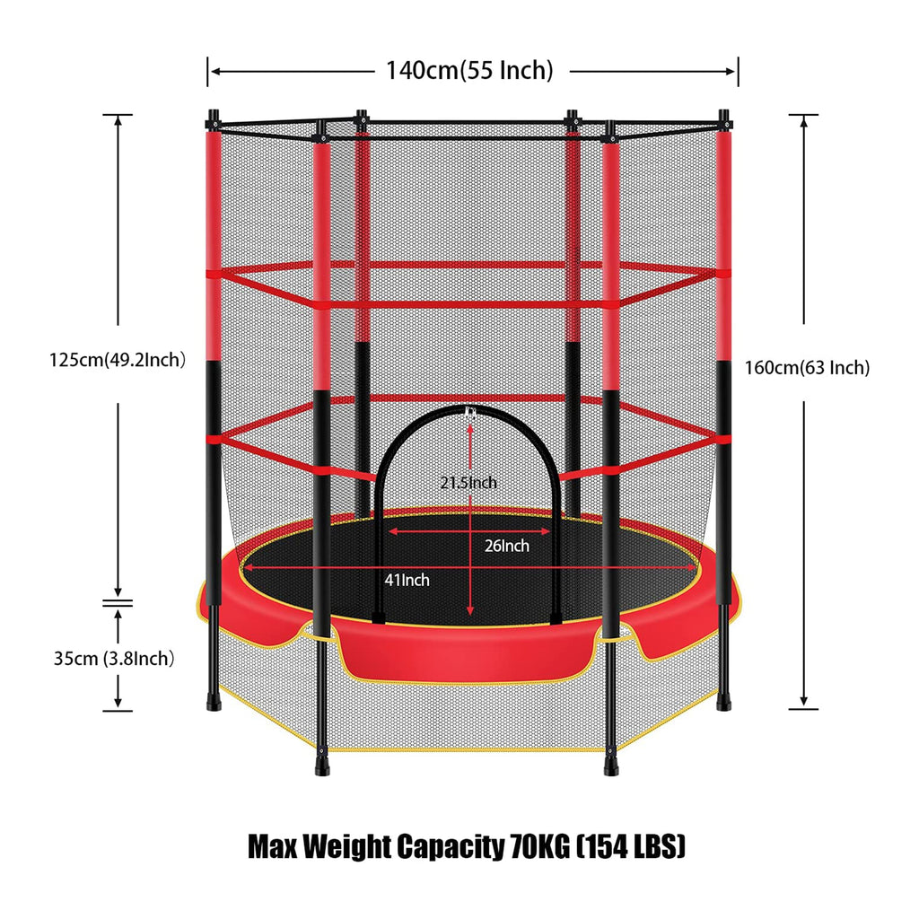 55 Inch Kids Recreational Trampoline Bouncing Jumping Mat with Enclosure Net in Pakistan Snug N Play