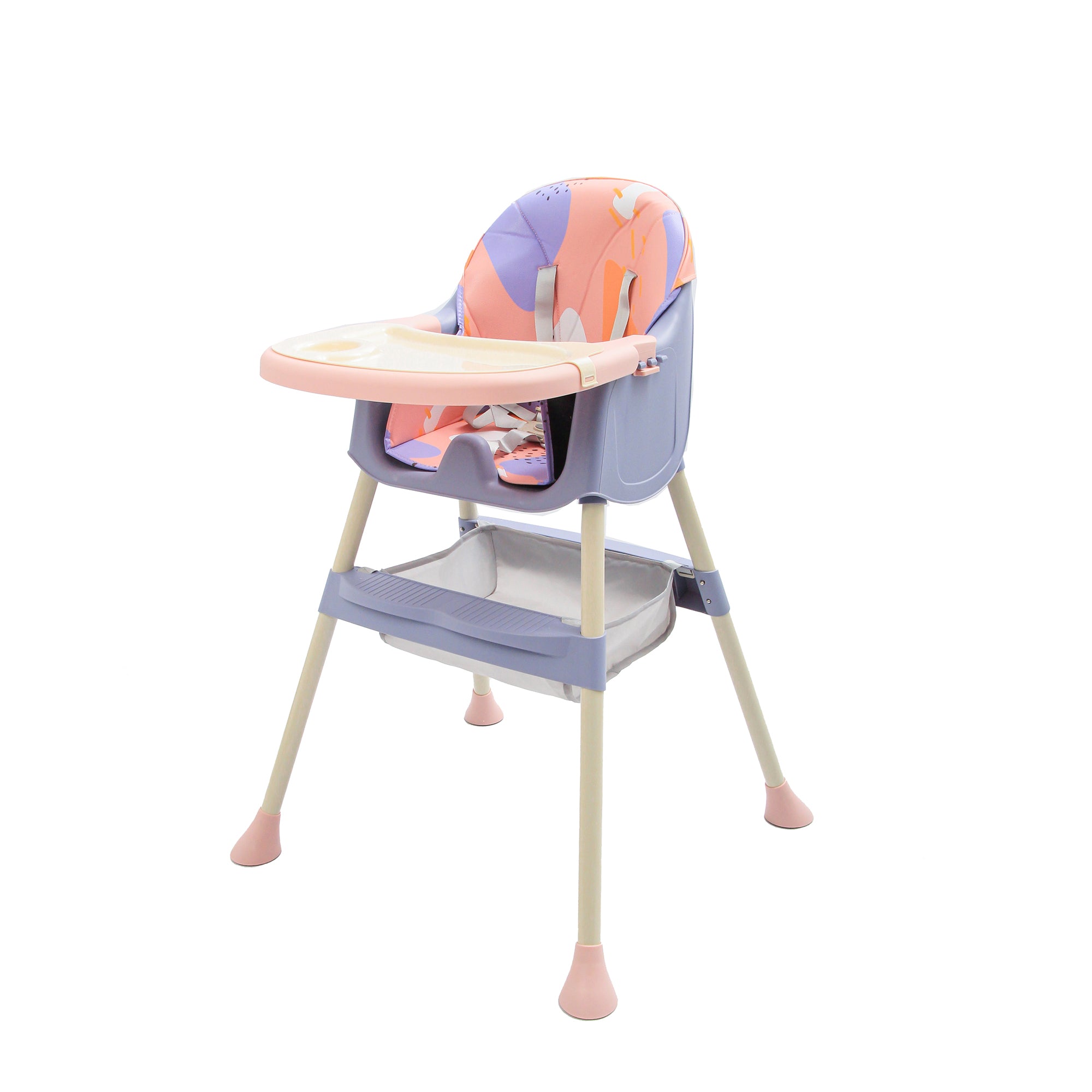 2 in 1 Convertible Baby High Chair Toddler Chair Removable Tray Adjustable Legs Storage Basket Pink