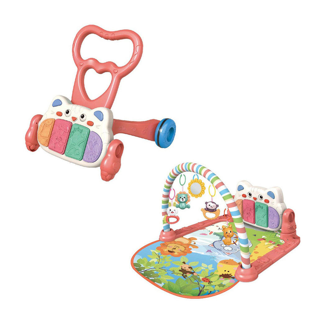 Aiyingle 2-in-1 Baby Play Mat & Activity Push Walker | Pink