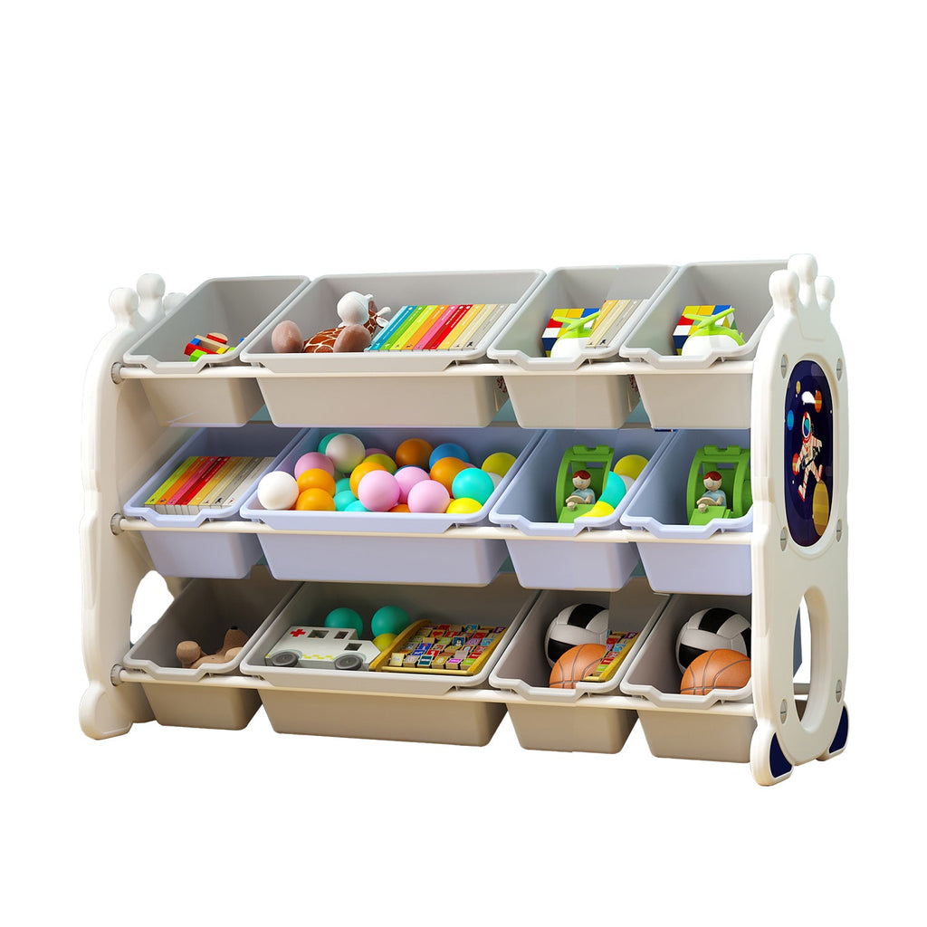 Astro Kids Toys Storage Shelf with 12 Bins - Kids Toy Rack