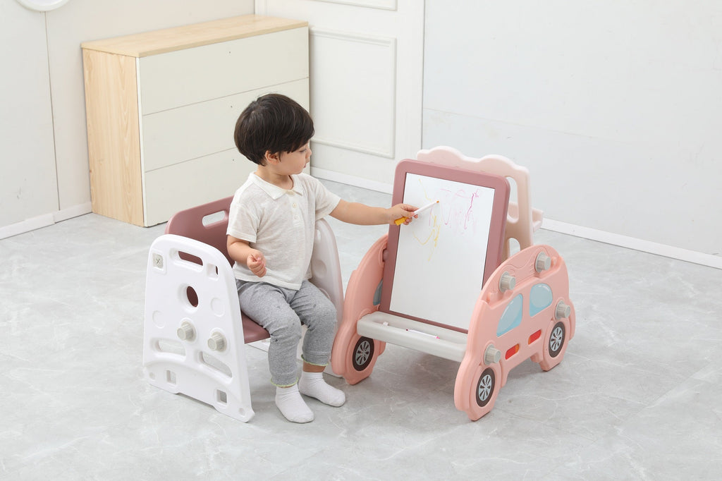 Car 4-in-1 Kids Table and Chair Set | Drawing Board | Bookshelf | Blocks Table - Snug N' Play