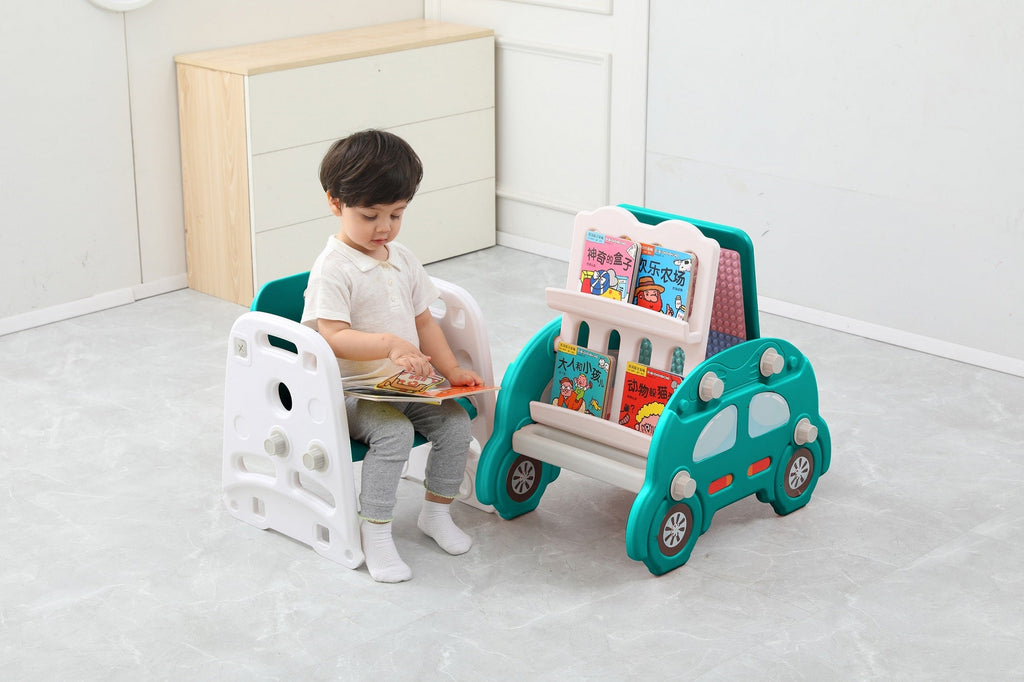 Car 4 in 1 Kids Table and Chair Set Drawing Board Bookshelf Blocks Table Online in Pakistan Snug N Play