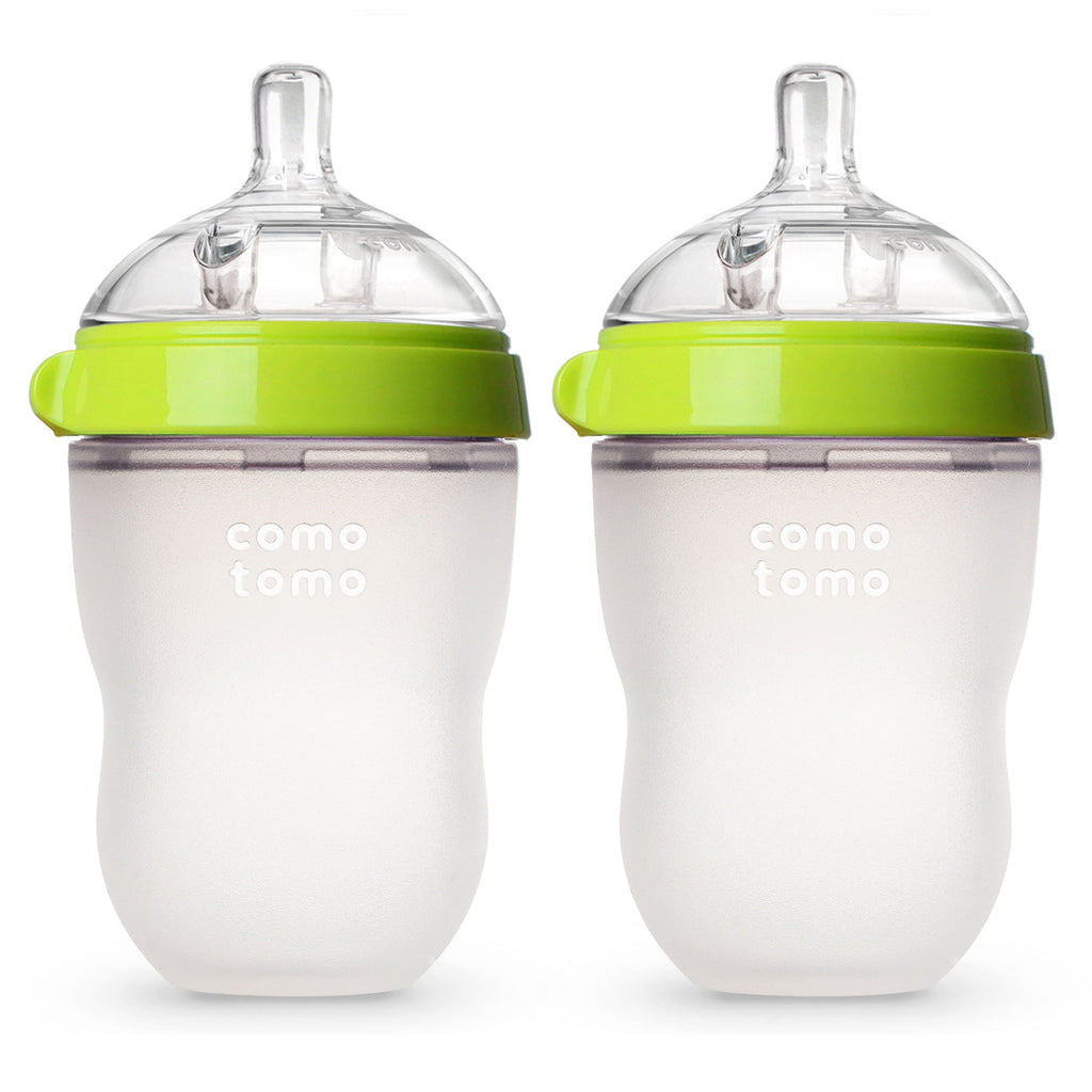 Comotomo Baby Bottle 2-Pack Silicone Natural Feel | Green, 250 ml