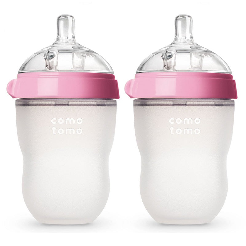 Comotomo Baby Bottle 2-Pack Silicone Natural Feel | Pink, 250 ml - Snug N' Play