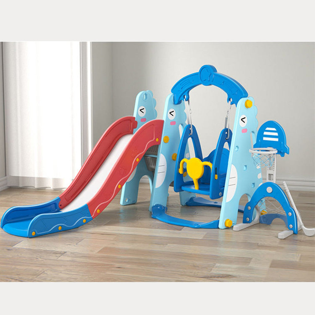 Dinosaur 5-in-1 Kids Slide & Swing Set | Basketball Hoop | Football | Golf - Snug N Play