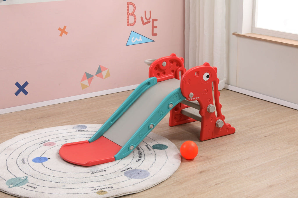 Dinosaur Kids Slide with Basketball Hoop | 2 in 1 Mini Baby Slide - Snug N' Play