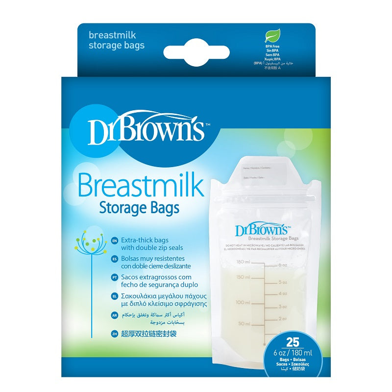 Dr. Brown's Breastmilk Storage Bags (6 oz / 180 ml), 25-Pack - Snug N' Play