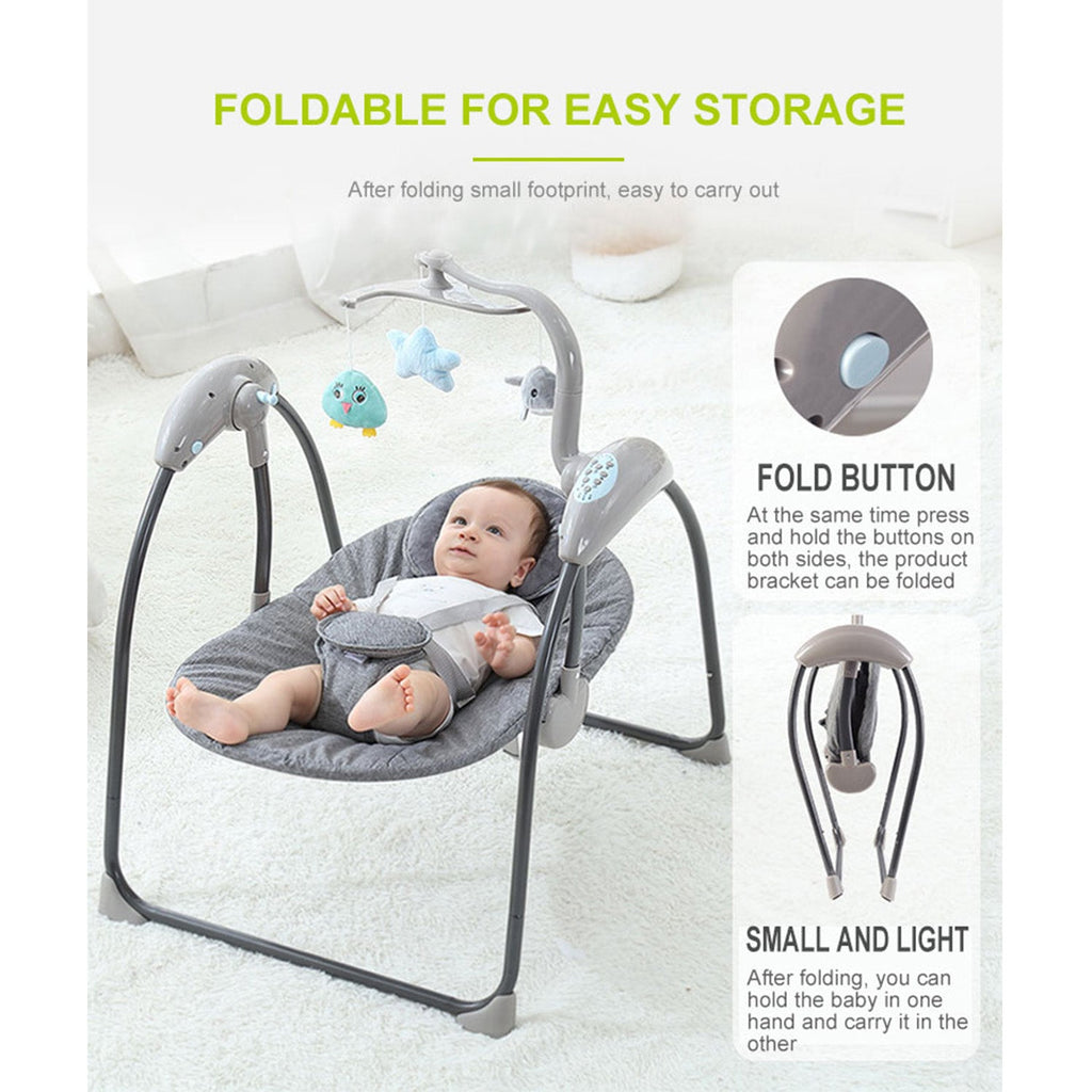 Foldable Electric Baby Swing Rocker, Music, Bluetooth, Multiple Speeds