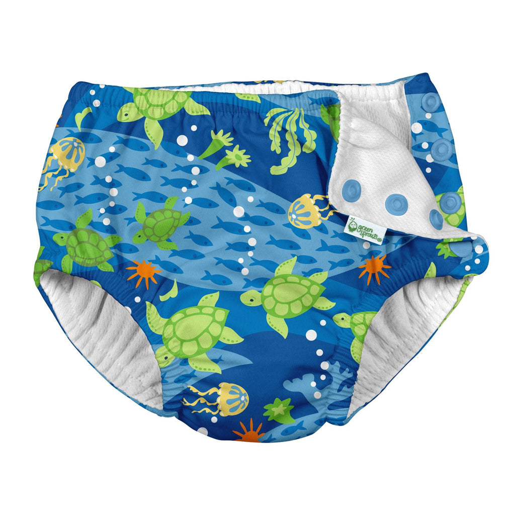 Green Sprouts Reusable Swim Diaper | Absorbent | Royal Blue Turtle Journey - Snug N' Play