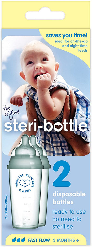 Steribottle Pack of 2 | Disposable Baby Feeding Bottle | Fast Flow Teats - Snug N' Play